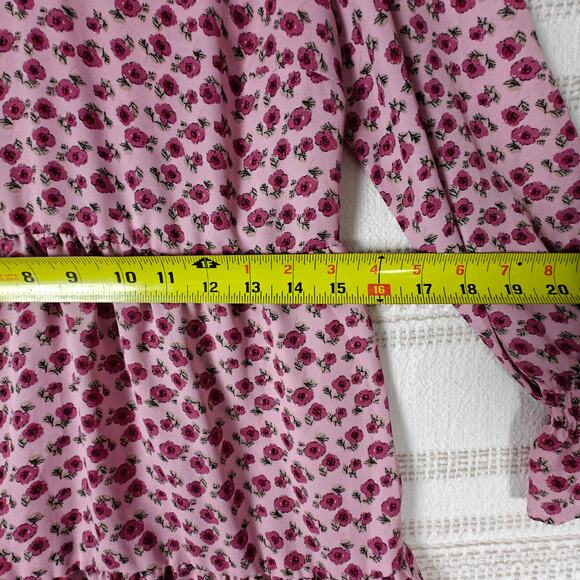 Sweet Storm Pink Floral Tiered Long Sleeve Dress Size L New Boho Chic - Picture 3 of 8